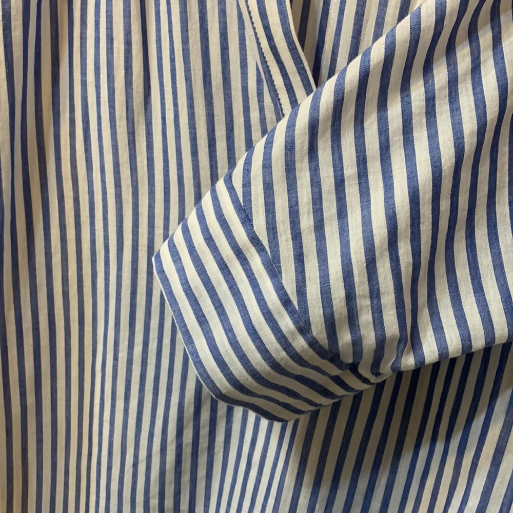 Zara Women’s V-Neck 3/4 Dolman Sleeve Blue & White Striped Hi-Low Tunic Top - Picture 5 of 7